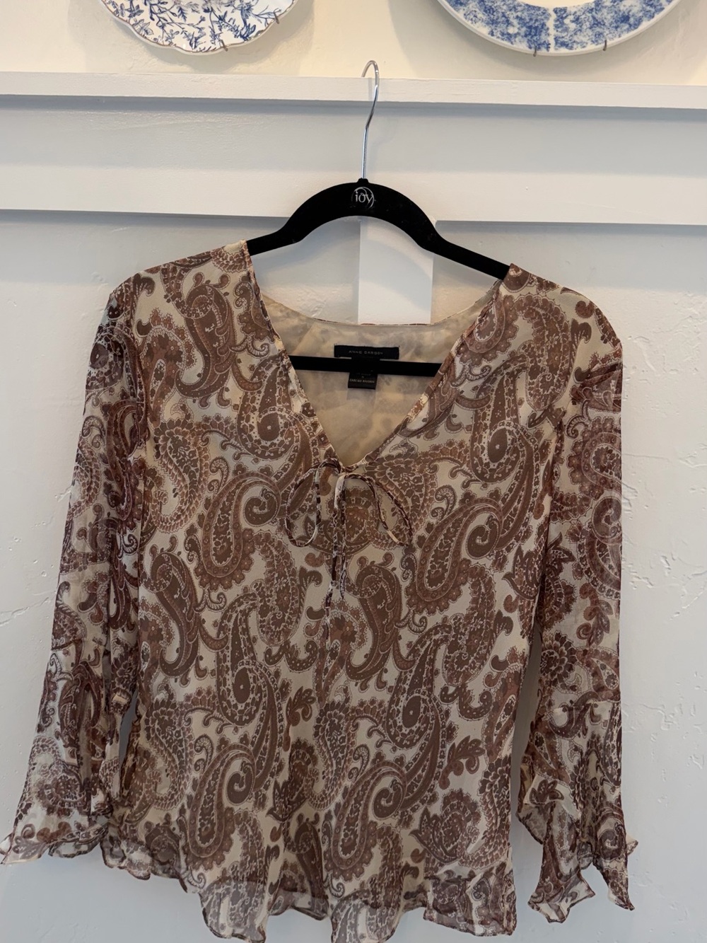 Anne Carson Brown Paisley Tie-Neck Blouse